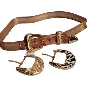 Large Women's Vintage Gold Mesh Belt Interchangeable Buckles Zebra/Gold JCPenney